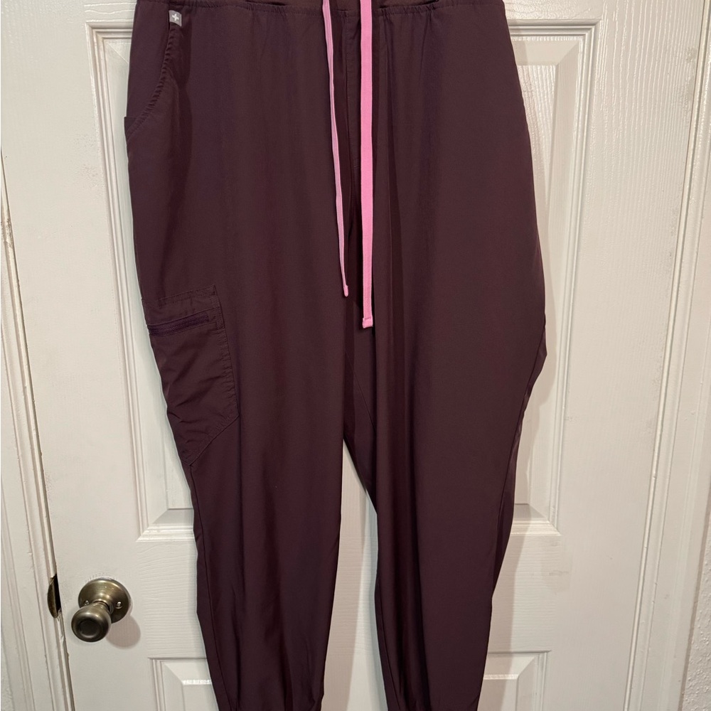 Figs Brown Jogger Pants with Pink Drawstring